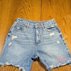 Barbie Women's Distressed Denim Shorts - Blue